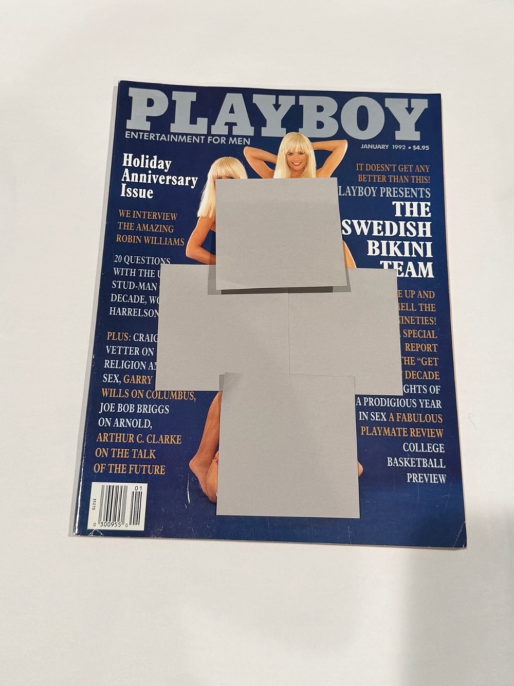 Playboy Magazine January 1992 Holiday Anniversary Issue - Navy Blue Cover